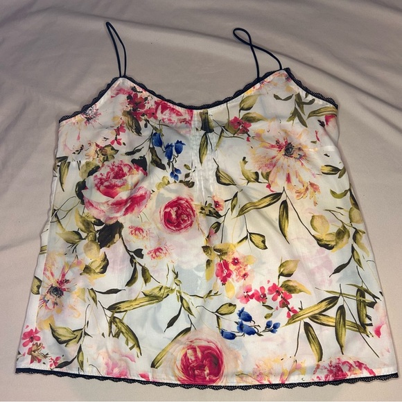 NY&C Floral Cami Tank Top Small | Ivory Lace Trim Sleeveless Blouse - Picture 2 of 6